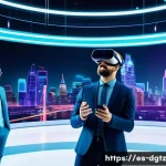 온라인 네트워킹의 미래 전망 - A vibrant digital networking event scene set in a modern virtual reality space, featuring diverse pr...