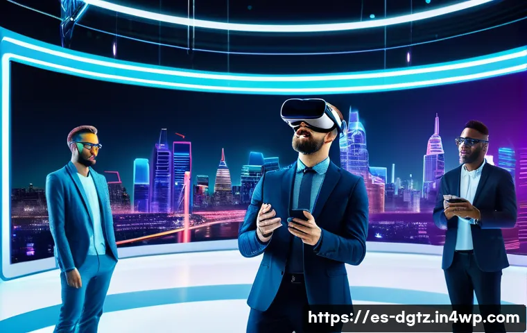 온라인 네트워킹의 미래 전망 - A vibrant digital networking event scene set in a modern virtual reality space, featuring diverse pr...