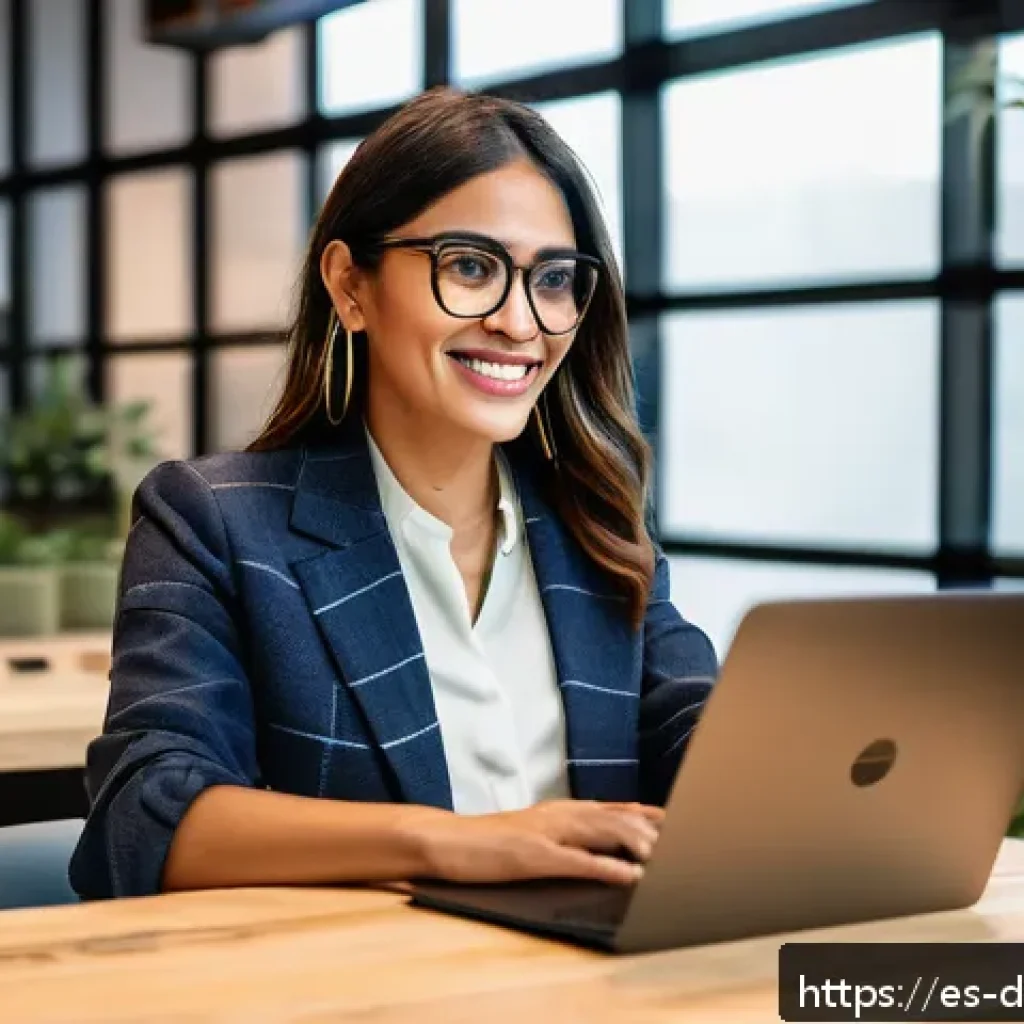정보사회를 위한 네트워킹 전략 - A professional Hispanic woman in her early 30s sitting at a modern coworking space in Mexico City, e...