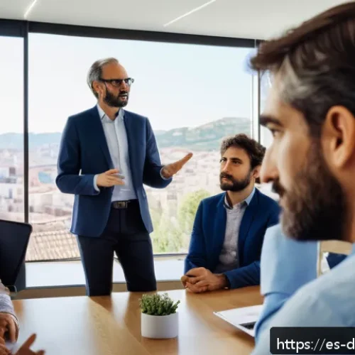 Home 17 효과적인 네트워킹을 위한 지속적 학습법 - A professional networking event in a modern conference room in Spain, featuring diverse adults engag...