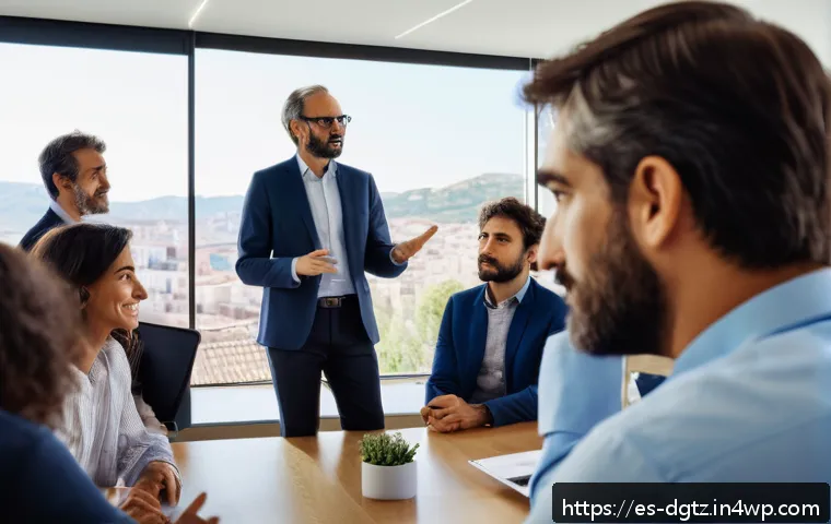 효과적인 네트워킹을 위한 지속적 학습법 - A professional networking event in a modern conference room in Spain, featuring diverse adults engag...